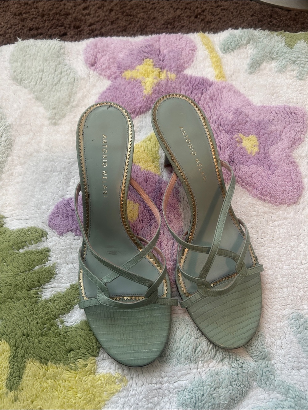 ANTONIO MELANI Mint Green Strappy Heeled Sandals